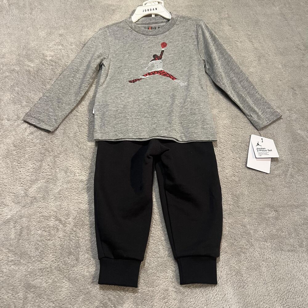 Jordan Jumpman 2-Piece Set Toddler 2T Gray Black Long Sleeve Shirt Jogger Pants